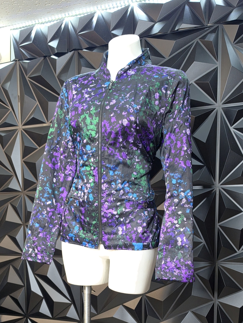 Laura Ashley Black Bomber Jacket with Purple & Blue Floral Print